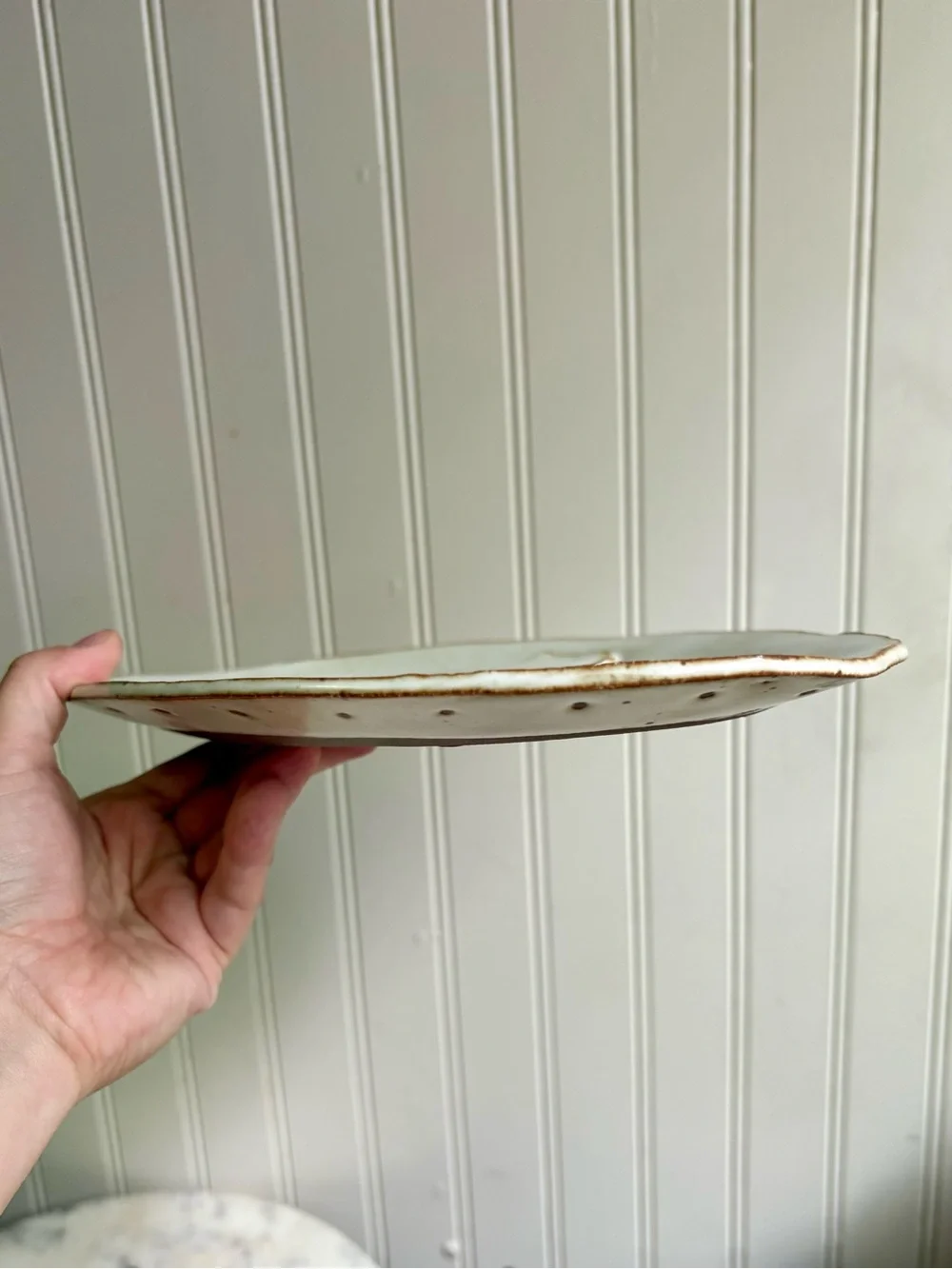 Vintage Primitive Studio Pottery Serving Plate/Platter Cream & Brown Wood Grain